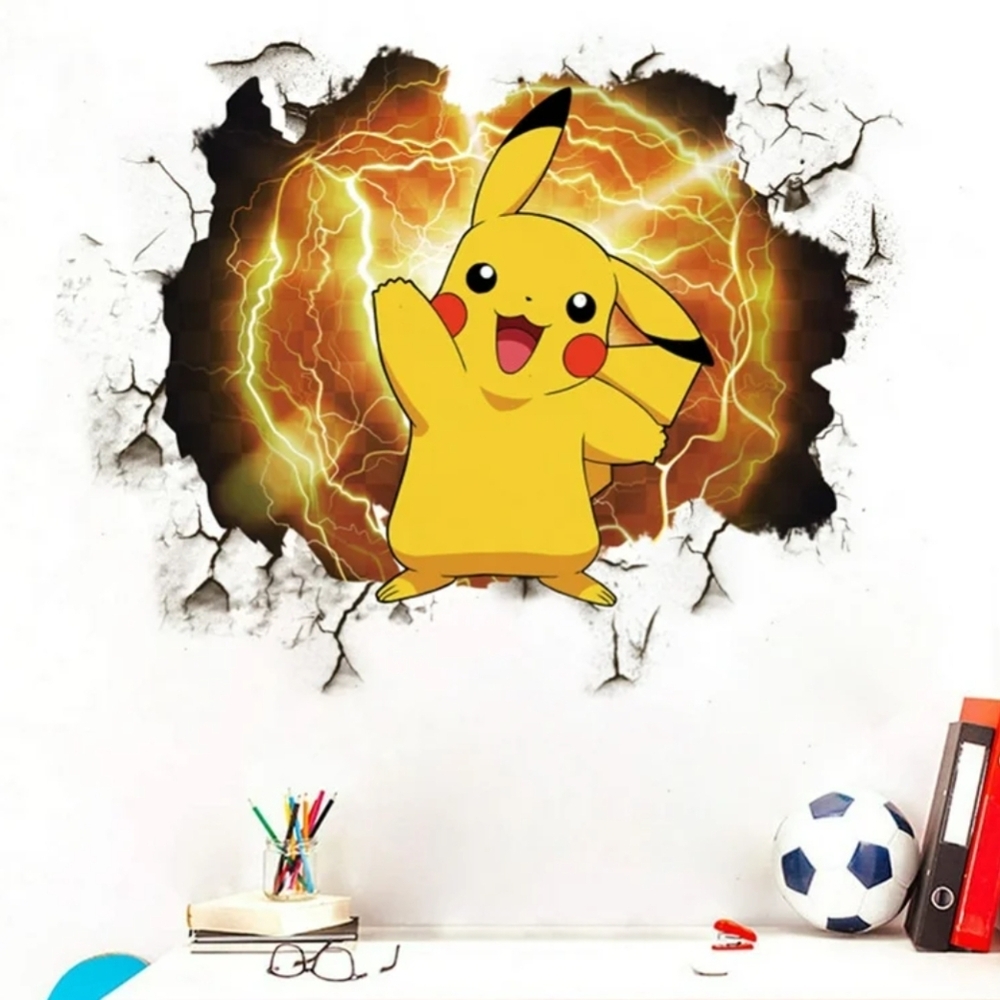 New 3D Wall Break Effect Pokemon Pikachu Wall Decor
